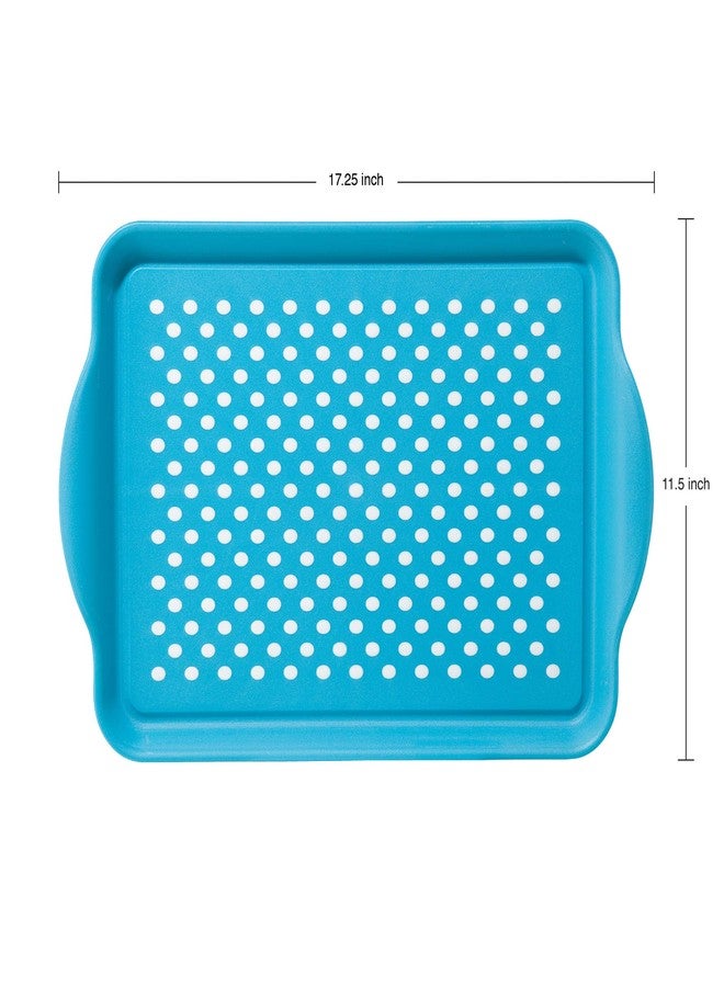 أوجي صينية تقديم أوجي مانعة للانزلاق بمقابض - صينية تقديم مستطيلة زرقاء - مثالية لتناول الطعام، الإفطار، صينية طعام، مقبلات، تقديم الطعام - Image 3