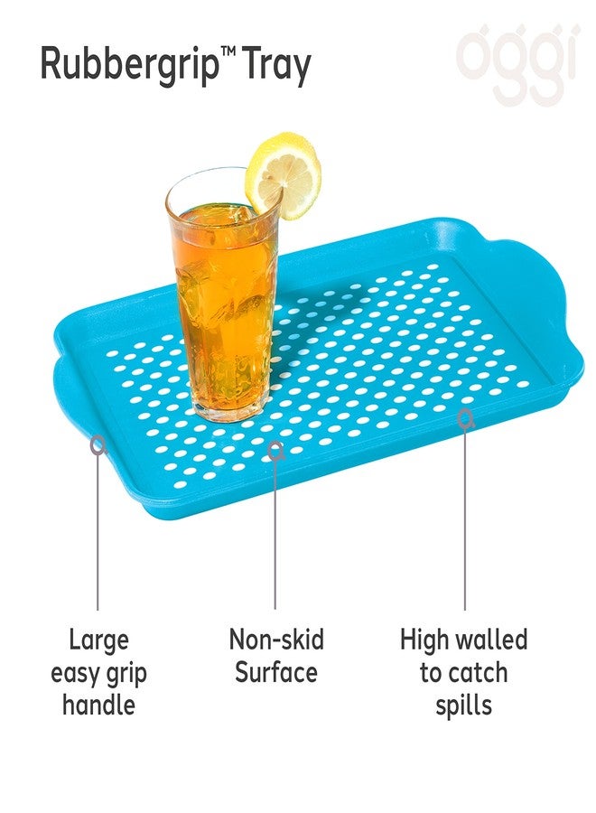 أوجي صينية تقديم أوجي مانعة للانزلاق بمقابض - صينية تقديم مستطيلة زرقاء - مثالية لتناول الطعام، الإفطار، صينية طعام، مقبلات، تقديم الطعام - Image 2