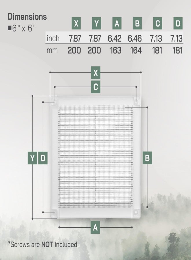Vent Systems 6" x 6" Inch (Opening Dimensions) White Plastic Soffit Vent Cover - Durable Flat Square Air Vent Grille with Mesh Screen - Weather Ventilation Grill Wall & Ceiling Indoor & Outdoor - Image 2