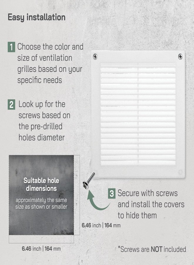 Vent Systems 6" x 6" Inch (Opening Dimensions) White Plastic Soffit Vent Cover - Durable Flat Square Air Vent Grille with Mesh Screen - Weather Ventilation Grill Wall & Ceiling Indoor & Outdoor - Image 4