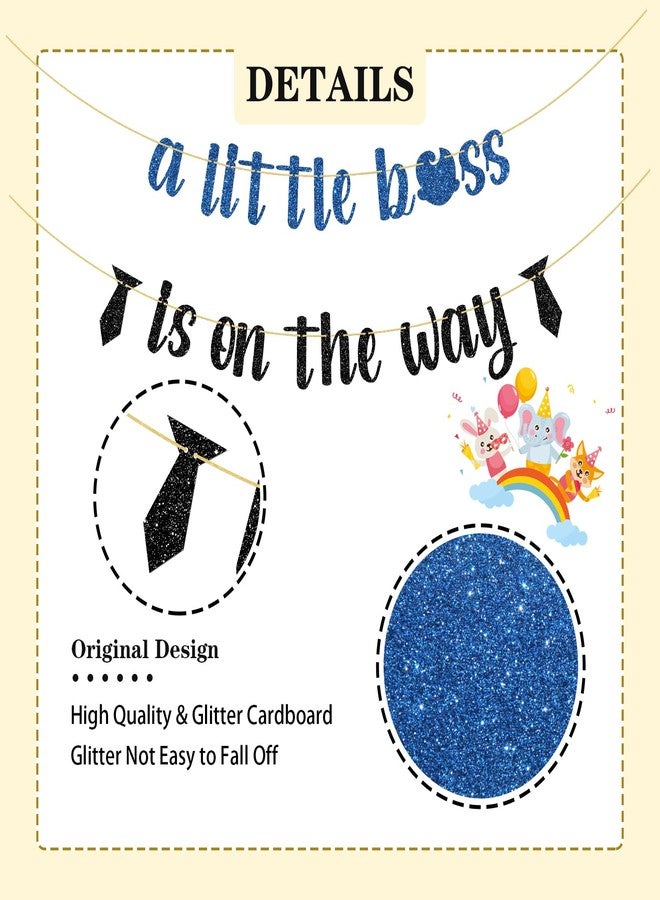 WeBenison A Little Boss is on The Way Banner, Gender Reveal Party Supplies It's a Boy Pregnancy Announcement Party Decorations - Black Blue Glitter - Image 3