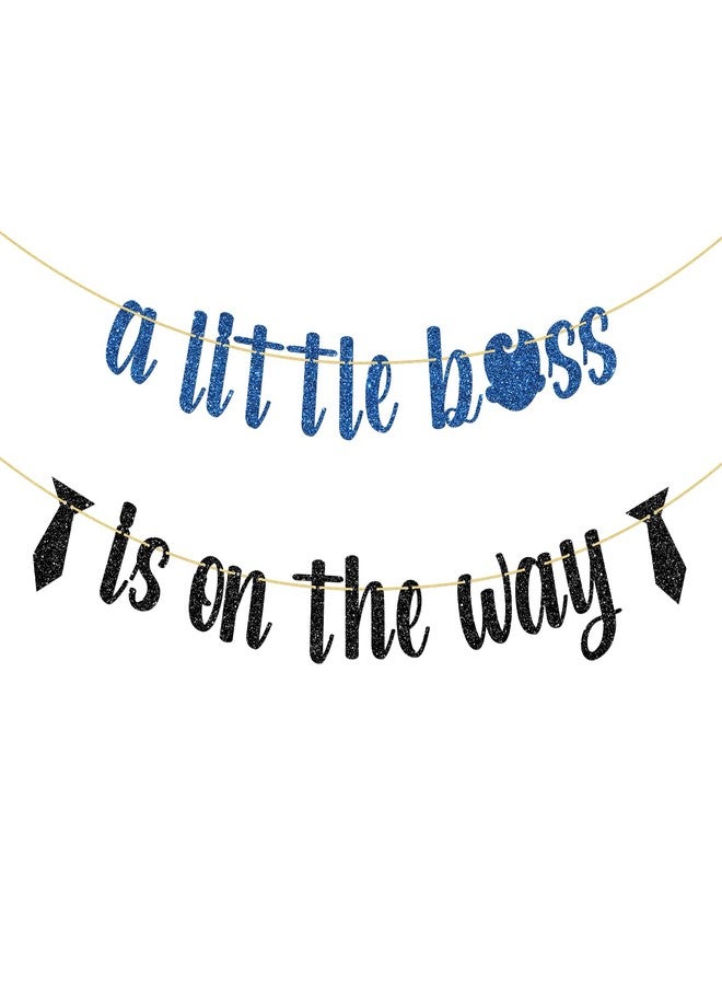 WeBenison A Little Boss is on The Way Banner, Gender Reveal Party Supplies It's a Boy Pregnancy Announcement Party Decorations - Black Blue Glitter - Image 1
