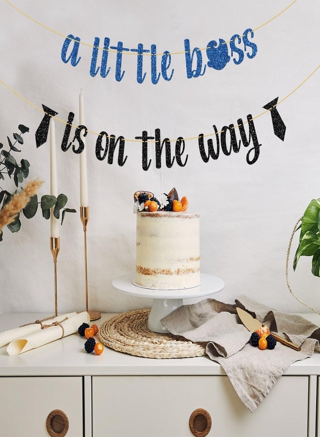 WeBenison A Little Boss is on The Way Banner, Gender Reveal Party Supplies It's a Boy Pregnancy Announcement Party Decorations - Black Blue Glitter - Image 5