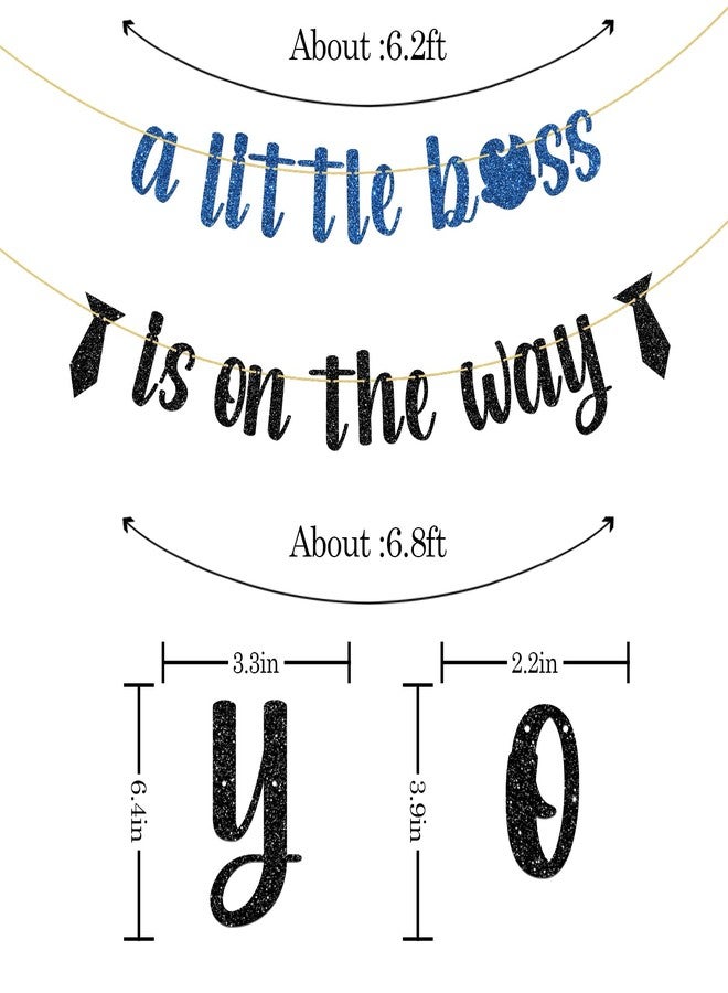 WeBenison A Little Boss is on The Way Banner, Gender Reveal Party Supplies It's a Boy Pregnancy Announcement Party Decorations - Black Blue Glitter - Image 2