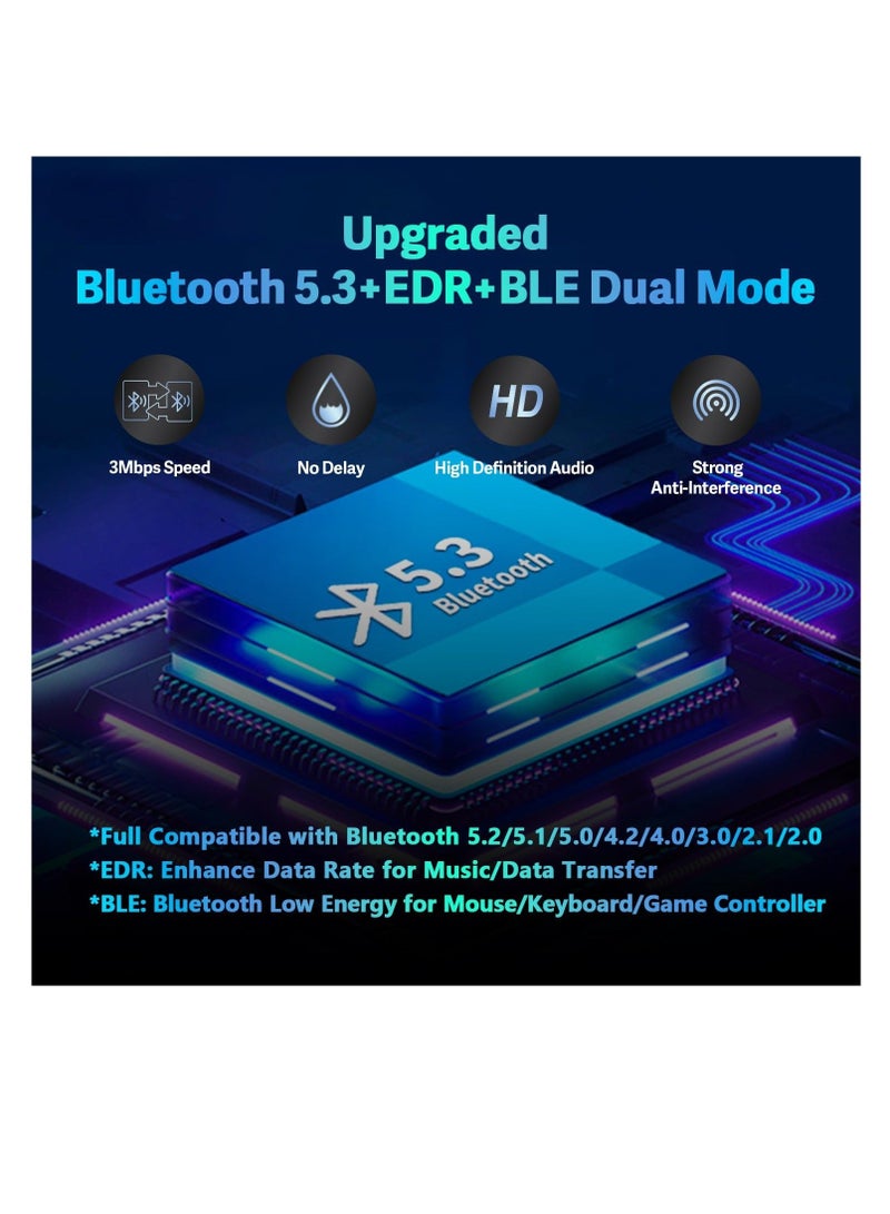 Bluetooth 5.3 USB Adapter for PC Desktop,, Wireless Transmitter Dongle for Windows 11/10/8.1/7 Computer Laptop, Plug and Play, No Driver Required, for Headset Speaker Keyboard Mouse Printer - Image 3