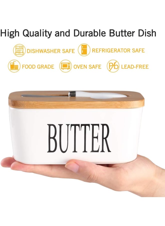 Ceramic Butter Dish with Wooden Lid, Lesige Large Butter Container Keeper Storage with Stainless Steel Butter Knife Spreader, Bamboo Cover and Silicone Sealing Ring for West East Coast Butter, White  - Image 2