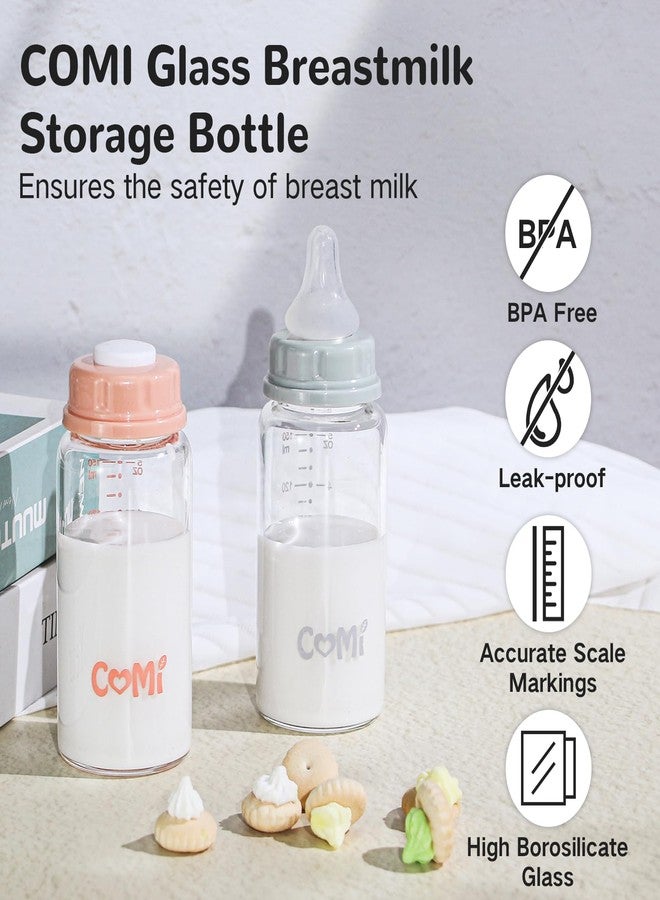 COMI Natural Glass Baby Bottle,Standard Neck Breastmilk Storage Bottle for Fridge,Breast Milk Container,Breast Pump Bottle Compatible with Medela Breast Pump,BPA Free,4PCS (5oz, 2 Gray+2 Pink) - Image 3