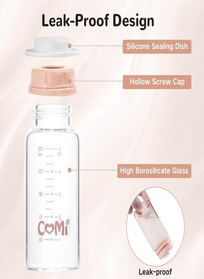 COMI Natural Glass Baby Bottle,Standard Neck Breastmilk Storage Bottle for Fridge,Breast Milk Container,Breast Pump Bottle Compatible with Medela Breast Pump,BPA Free,4PCS (5oz, 2 Gray+2 Pink) - Image 4