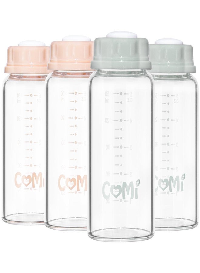 COMI Natural Glass Baby Bottle,Standard Neck Breastmilk Storage Bottle for Fridge,Breast Milk Container,Breast Pump Bottle Compatible with Medela Breast Pump,BPA Free,4PCS (5oz, 2 Gray+2 Pink) - Image 1