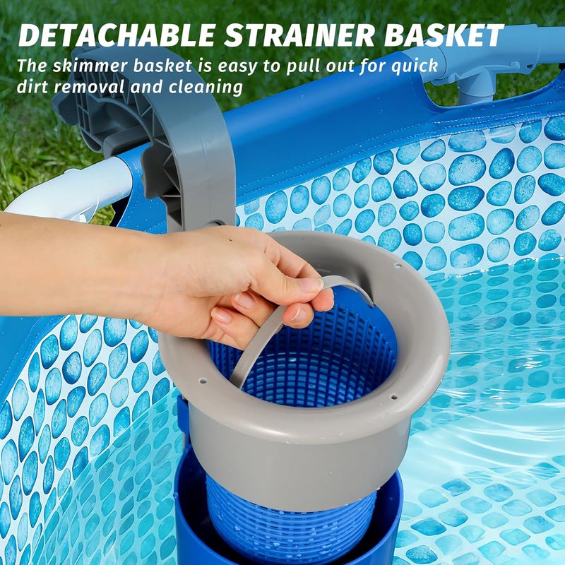 Shineforu Above Ground Pool Skimmer with 4 Skimmer Socks, Floating Surface Skimmer, Wall Mount Pool Surface Skimmer with Hose and Basket, Attaches to Inflatable Collars, Tubular and Metal Frames (Blue) - Image 5
