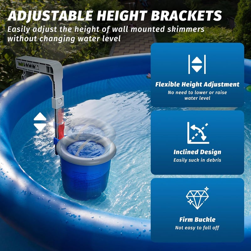 Shineforu Above Ground Pool Skimmer with 4 Skimmer Socks, Floating Surface Skimmer, Wall Mount Pool Surface Skimmer with Hose and Basket, Attaches to Inflatable Collars, Tubular and Metal Frames (Blue) - Image 3