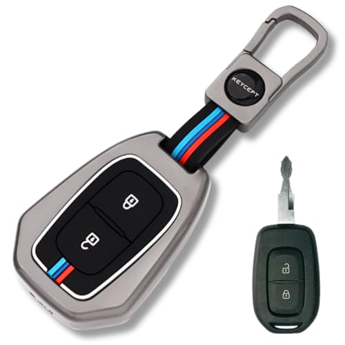 KEYCEPT Metal Alloy Key Cover Compatible with Renault Kiger, Kwid, Kiger RXL, Duster 2016, Triber 2 Button Remote Key with Keychain (Short Keychain). - Image 1