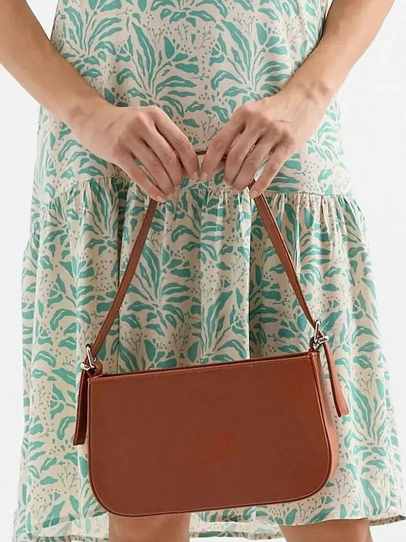 Big Dart Tan Natural BDART Solid Woven Zipper Shoulder Bag for Women | Best Price UAE