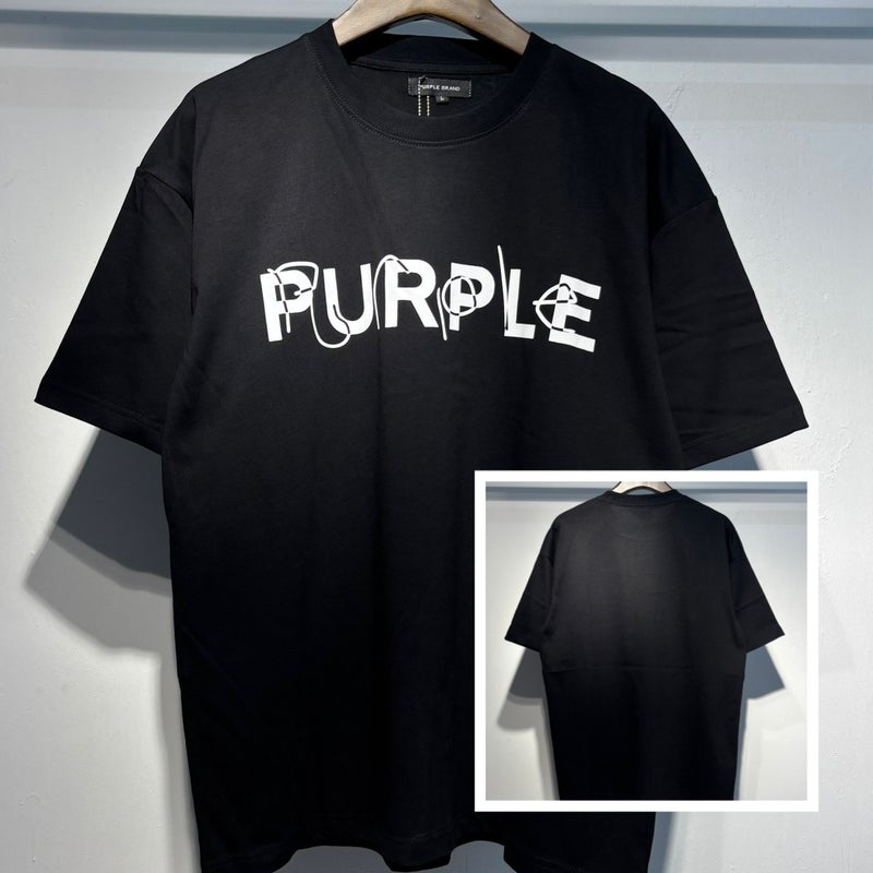 Export Summer Purlebrand Letter Crack Pattern Printed Round Neck T-Shirt For Men And Women Loose Casual Short Sleeves - Image 1
