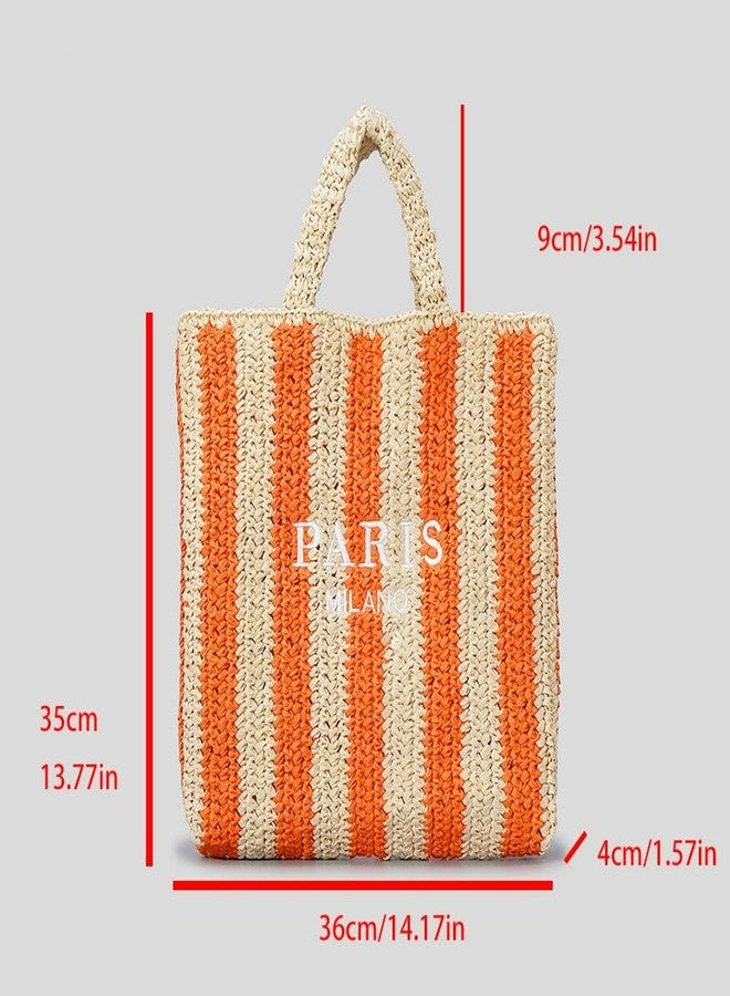 Caistre Straw Tote Bag for Women Summer Bright Color Hobo Beach Bag Woven Crochet Straw Shoulder Bag for Travel Vacation - Image 3