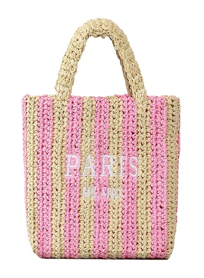 Caistre Straw Tote Bag for Women Summer Bright Color Hobo Beach Bag Woven Crochet Straw Shoulder Bag for Travel Vacation - Image 1