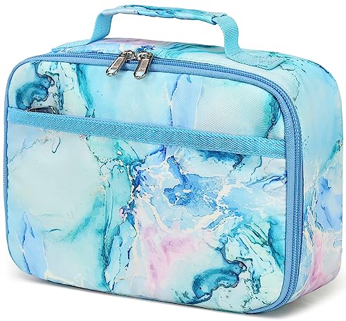 LEDAOU Lunch Bag Kids Insulated Lunch Box Girls Toddler Reusable Lunch Bag for School Picnic Hiking (Marble Blue) - Image 1