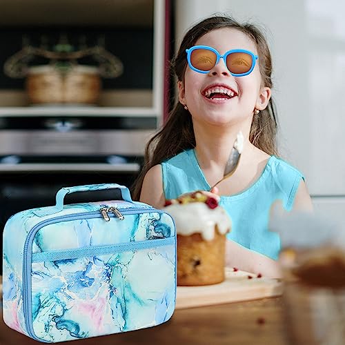 LEDAOU Lunch Bag Kids Insulated Lunch Box Girls Toddler Reusable Lunch Bag for School Picnic Hiking (Marble Blue) - Image 5