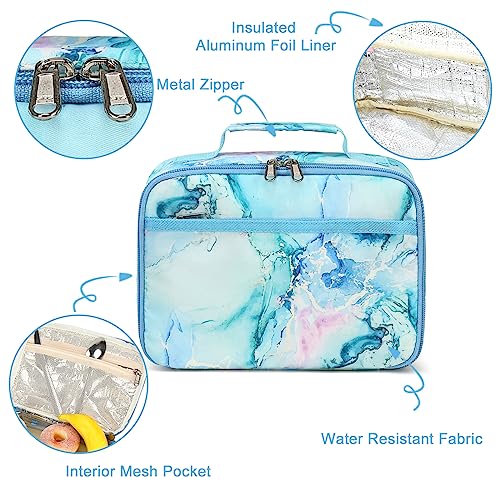 LEDAOU Lunch Bag Kids Insulated Lunch Box Girls Toddler Reusable Lunch Bag for School Picnic Hiking (Marble Blue) - Image 4