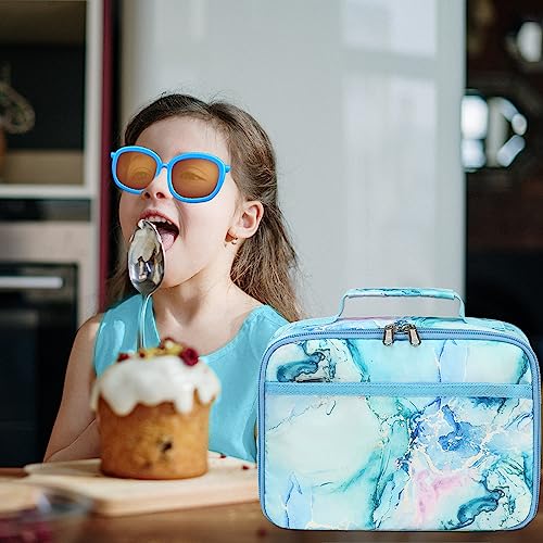LEDAOU Lunch Bag Kids Insulated Lunch Box Girls Toddler Reusable Lunch Bag for School Picnic Hiking (Marble Blue) - Image 2