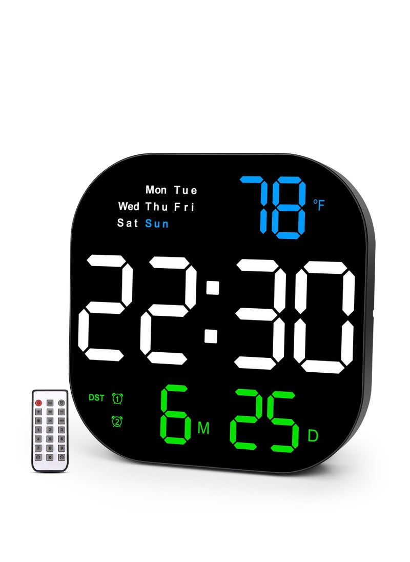 Excefore Digital Wall Clock Large Display, Digital Wall Clock with Remote, with Date Week Temperature, 10.55" Large Display and Auto Dimmable, 10 Levels Adjustable Brightness, 12/24h  - Image 1