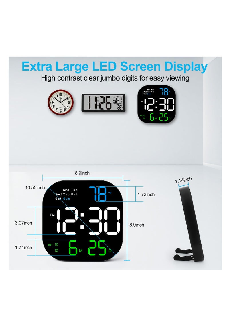 Excefore Digital Wall Clock Large Display, Digital Wall Clock with Remote, with Date Week Temperature, 10.55" Large Display and Auto Dimmable, 10 Levels Adjustable Brightness, 12/24h  - Image 5