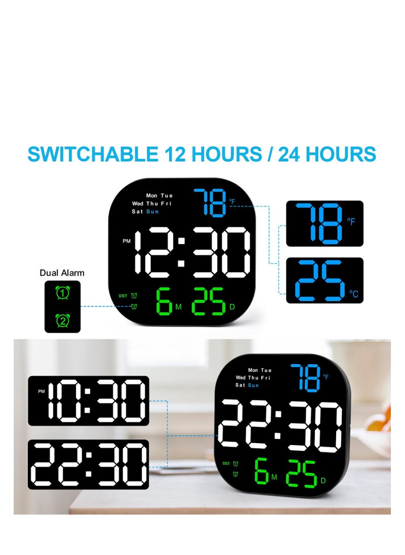 Excefore Digital Wall Clock Large Display, Digital Wall Clock with Remote, with Date Week Temperature, 10.55" Large Display and Auto Dimmable, 10 Levels Adjustable Brightness, 12/24h  - Image 3