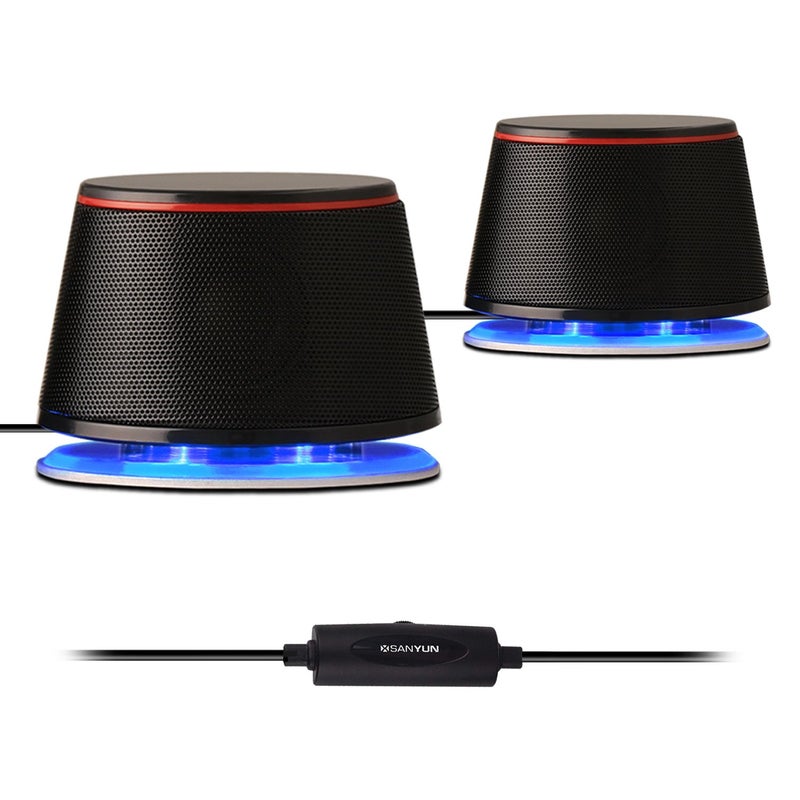 Sanyun SW102 Computer Speakers, 5Wx2, Deep Bass in Small Body, Stereo 2.0 USB Powered 3.5mm Aux Multimedia Speakers, Built-in Bottom Bass Radiators, PC Laptop Desktop Speakers, Black - Image 1