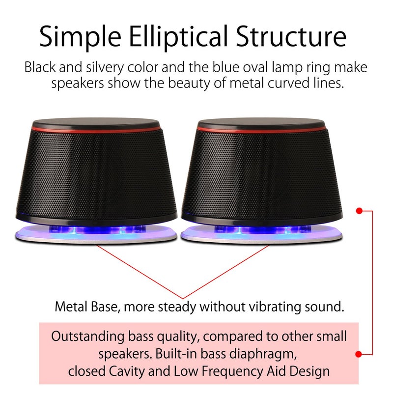 Sanyun SW102 Computer Speakers, 5Wx2, Deep Bass in Small Body, Stereo 2.0 USB Powered 3.5mm Aux Multimedia Speakers, Built-in Bottom Bass Radiators, PC Laptop Desktop Speakers, Black - Image 3
