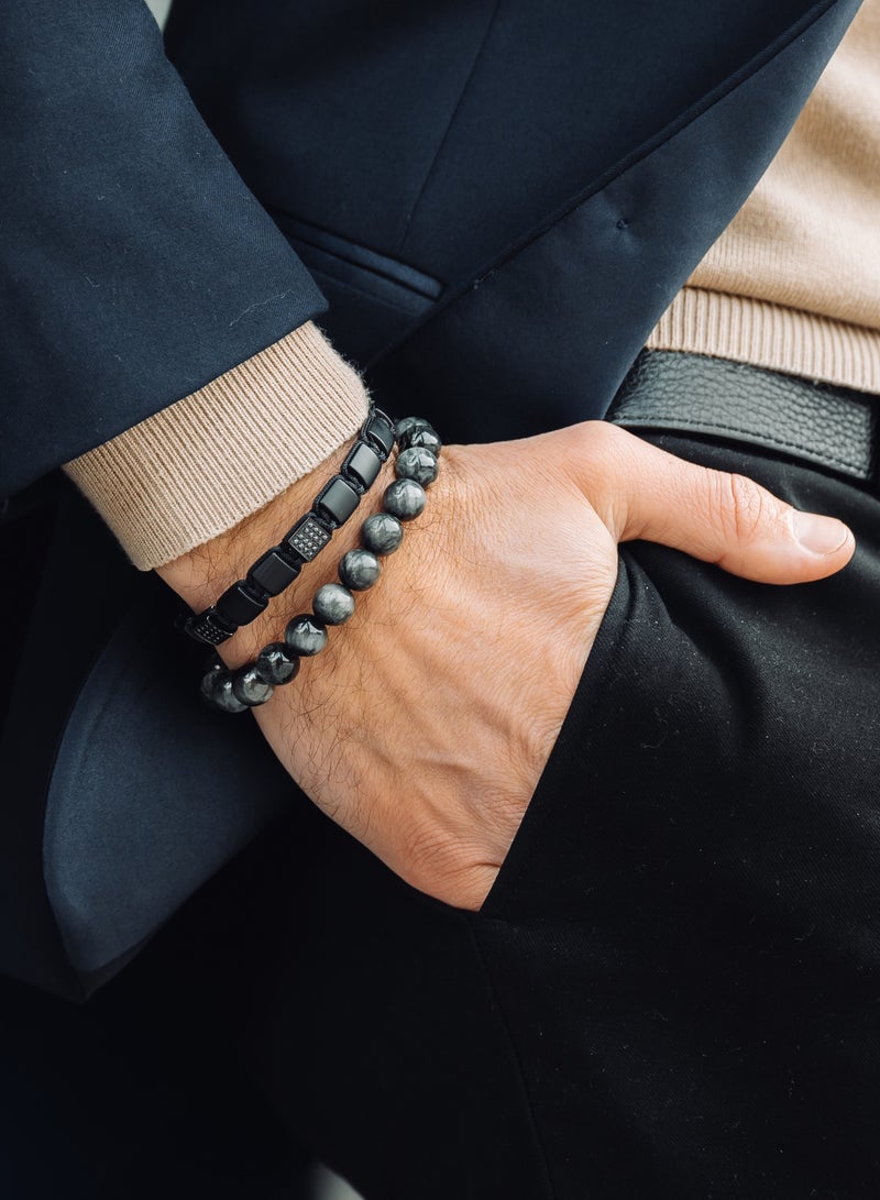 لونورا خرز عين النسر سوار خرز من الحجر الطبيعي مصنوع يدويًا – سوار للرجال، سوار رجالي، هدية للرجال، أساور للرجال – قابل للتعديل بمقاس واحد للجميع - Image 4