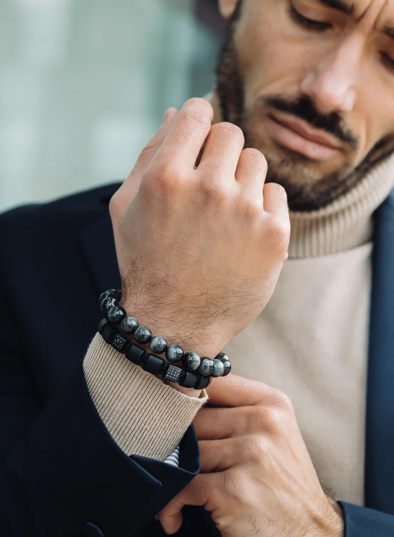 لونورا خرز عين النسر سوار خرز من الحجر الطبيعي مصنوع يدويًا – سوار للرجال، سوار رجالي، هدية للرجال، أساور للرجال – قابل للتعديل بمقاس واحد للجميع