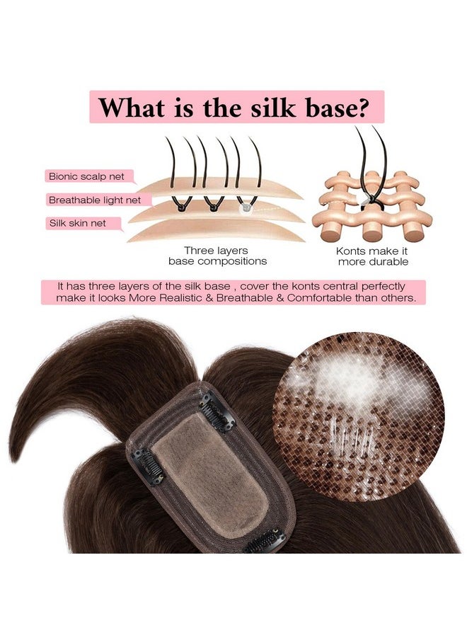 SEGO - 100% Real Human Hair Toppers With Bangs,Silk Base 150% Density Clip In Topper Top 2.7”X5.1” Hair Pieces For Women With Thinning Hair/Hair Loss Cover Gray Hair - Image 1