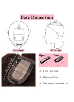 SEGO 100% Real Human Hair Toppers With Bangs,Silk Base 150% Density Clip In Topper Top 2.7”X5.1” Hair Pieces For Women With Thinning Hair/Hair Loss Cover Gray Hair  - Image 4