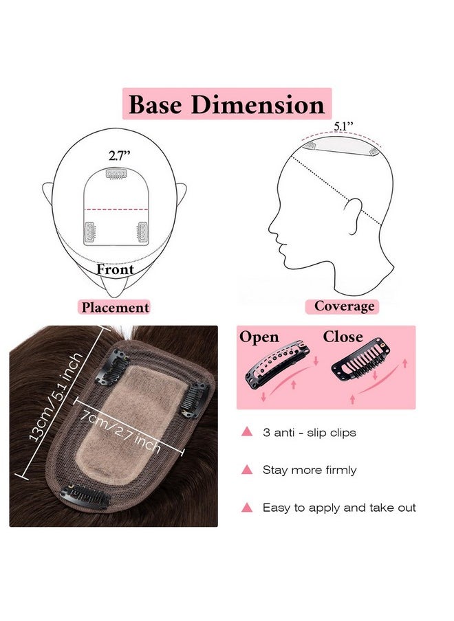 SEGO - 100% Real Human Hair Toppers With Bangs,Silk Base 150% Density Clip In Topper Top 2.7”X5.1” Hair Pieces For Women With Thinning Hair/Hair Loss Cover Gray Hair - Image 1