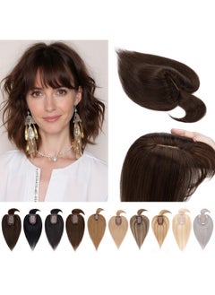 SEGO 100% Real Human Hair Toppers With Bangs,Silk Base 150% Density Clip In Topper Top 2.7”X5.1” Hair Pieces For Women With Thinning Hair/Hair Loss Cover Gray Hair  - Image 1