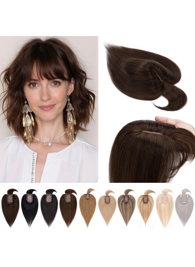 SEGO - 100% Real Human Hair Toppers With Bangs,Silk Base 150% Density Clip In Topper Top 2.7”X5.1” Hair Pieces For Women With Thinning Hair/Hair Loss Cover Gray Hair - Image 1