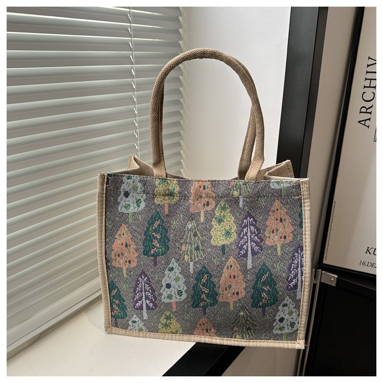 Linen Portable Tote Bag Women'S Bag 2024 Spring New Fashion Large Capacity Lunch Bag National Style Shoulder Bag - Image 1