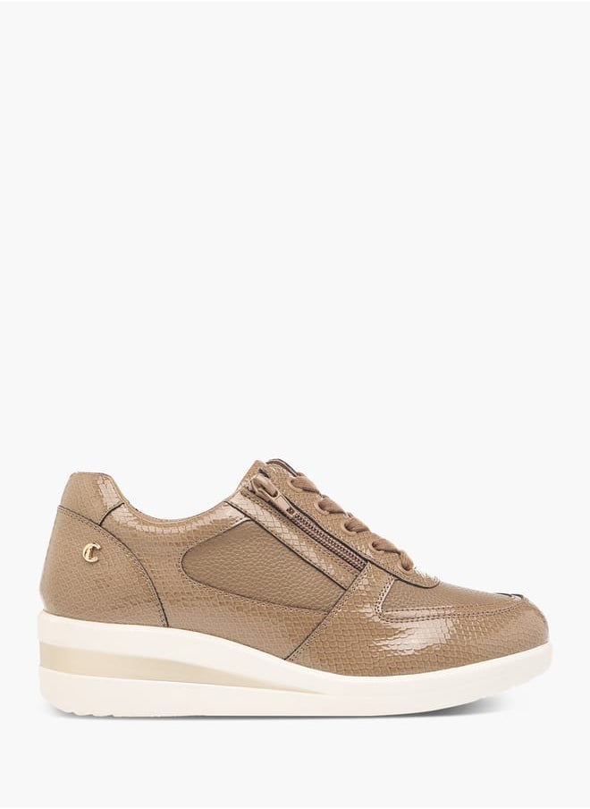 Le Confort Women Panelled Wedge Heeled Sneakers with Lace-Up Closure  - Image 3