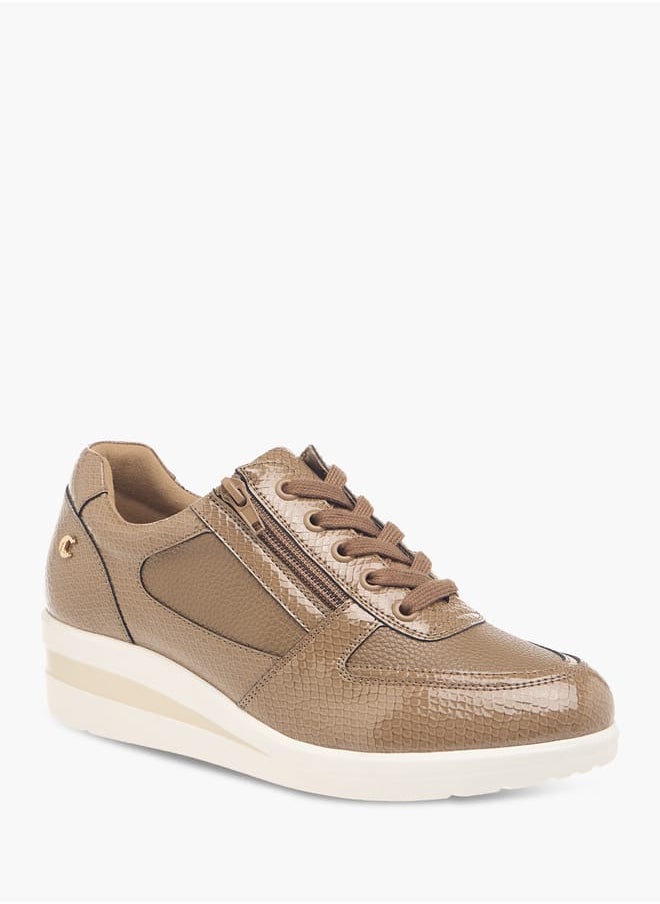 Le Confort Women Panelled Wedge Heeled Sneakers with Lace-Up Closure  - Image 2
