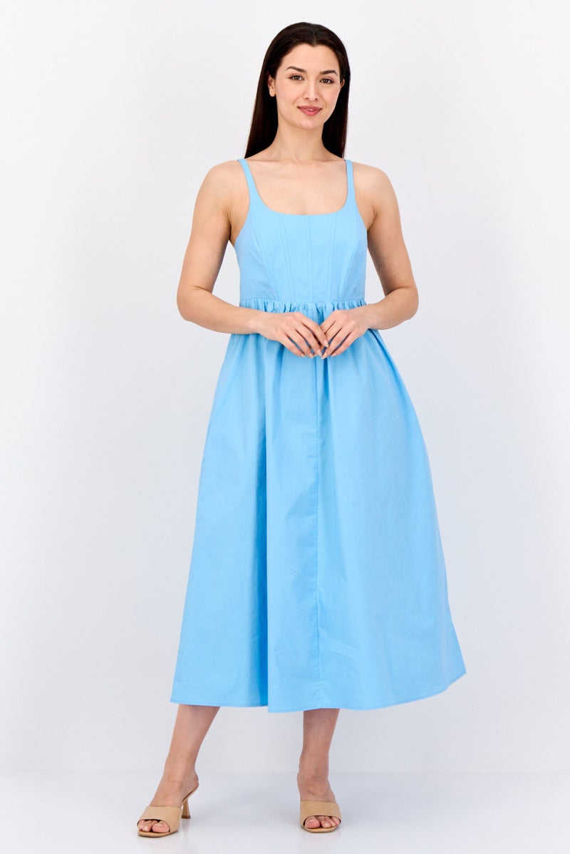 ESPRIT Women Plain Midi Dress, Light Blue - Image 1