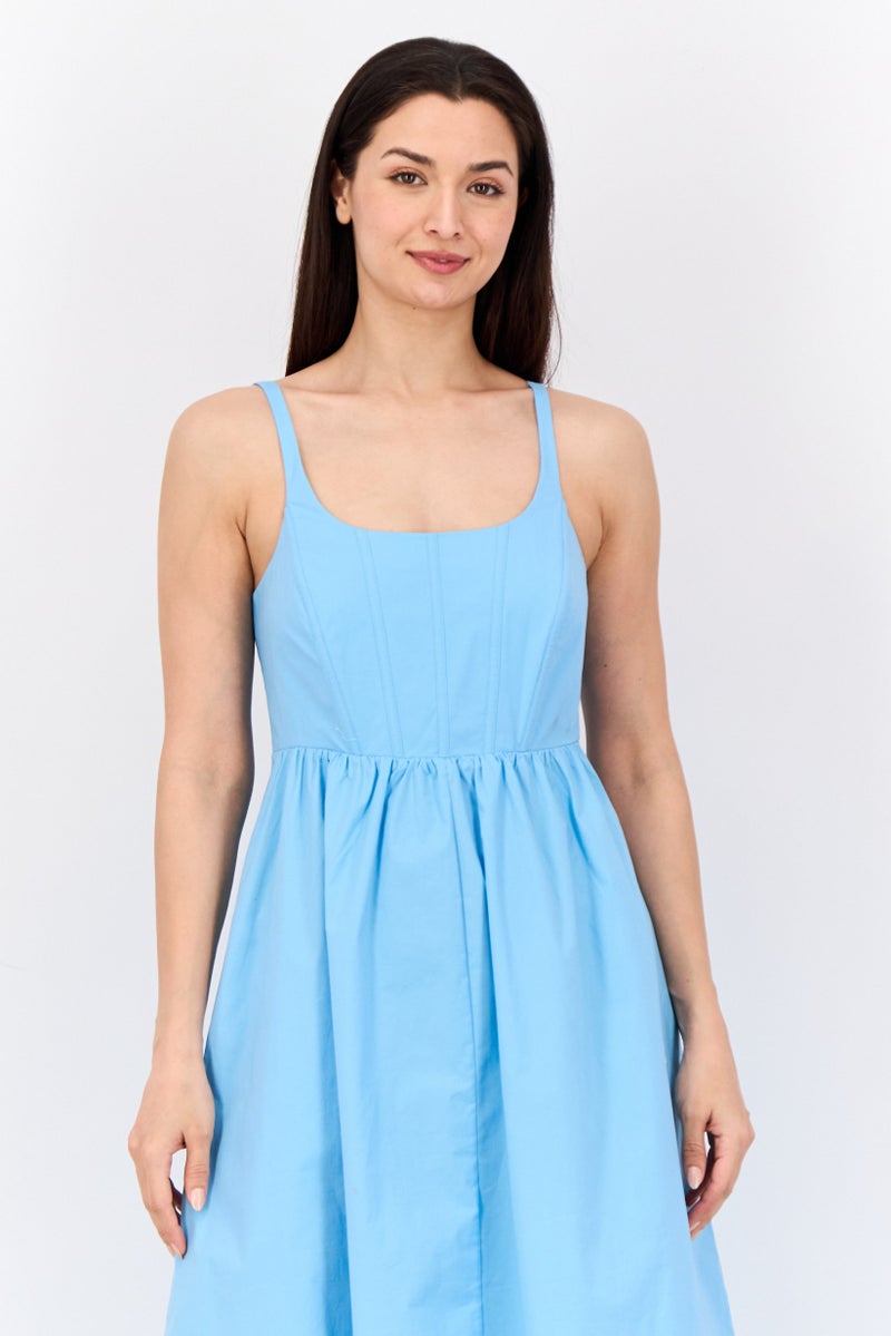 ESPRIT Women Plain Midi Dress, Light Blue - Image 4