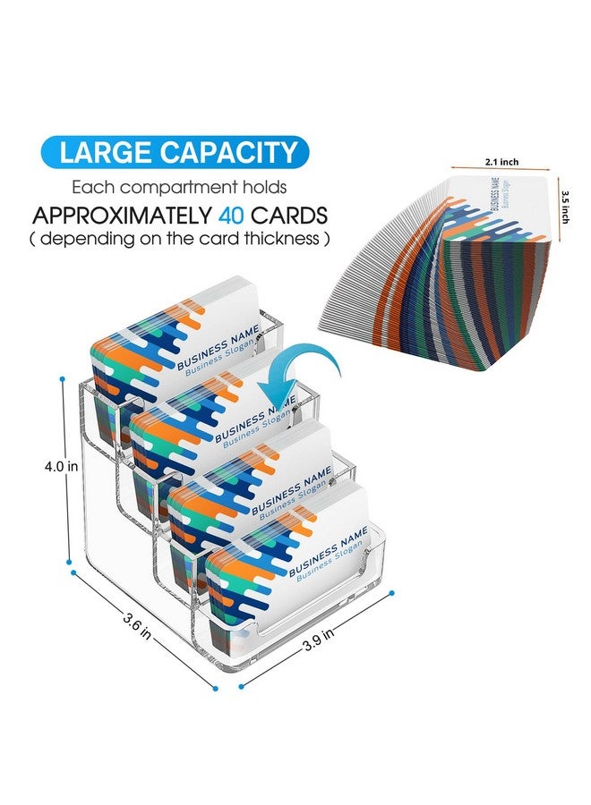 MaxGear Clear Business Card Holder 4 Pocket Business Card Display, Acrylic Business Card Stand For Desk Or Counter With 4 Tier, 320 Card Capacity, 2 Pack - Image 3