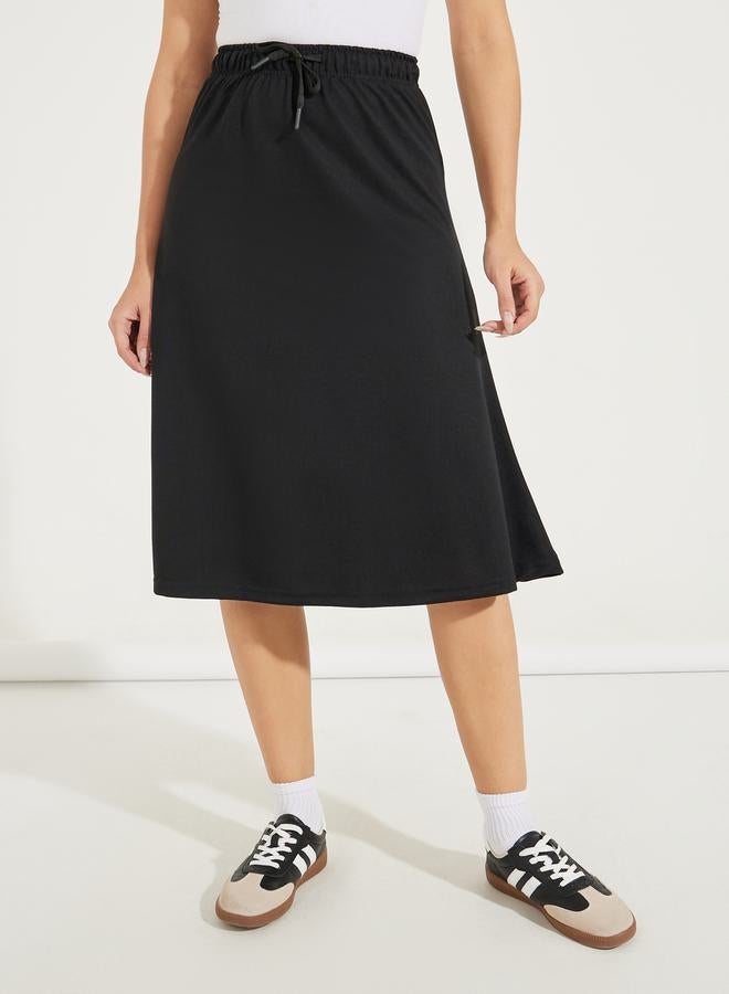 Styli Basic Knit Midi Skirt with Drawstring  - Image 2