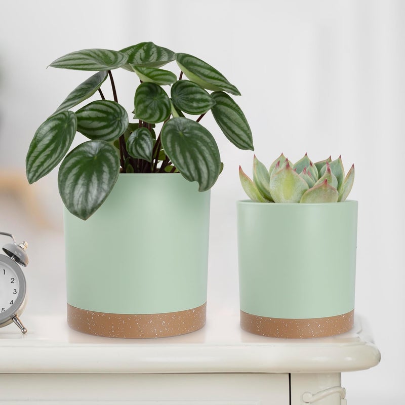 YNNICO Plant Pots with Drainage Holes and Saucers â€“ 7, 6.5, 6, 5, 4 Inch Plastic Planters for Indoor Outdoor Plants, Modern Matte Finish, Lightweight & Durableï¼ˆGreenï¼‰ - Image 4