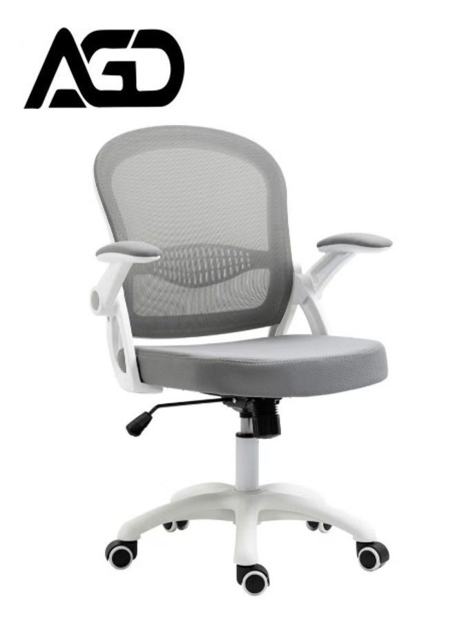AGD Swivel Office Chair, Adjustable Low Back Mesh Chair with Foldable Armrests and Comfortable Lumbar Support, Computer and Home Office Chair.(Grey)  - Image 1