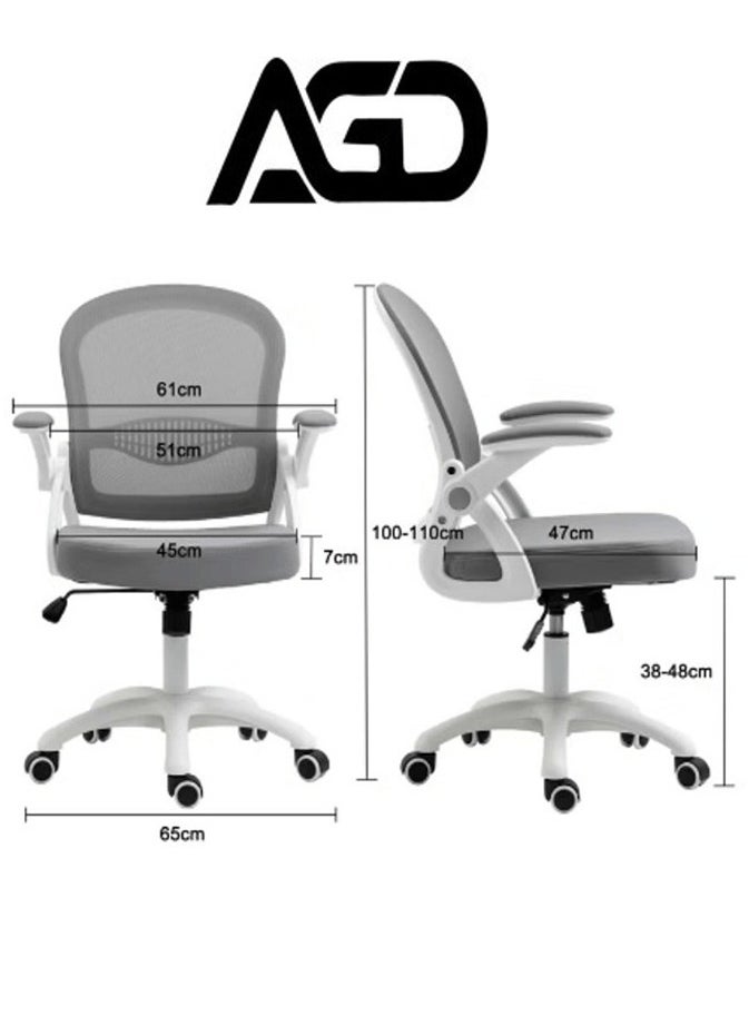 AGD Swivel Office Chair, Adjustable Low Back Mesh Chair with Foldable Armrests and Comfortable Lumbar Support, Computer and Home Office Chair.(Grey)  - Image 2