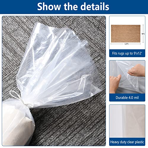 Belinlen 3 Count Giant Plastic Rug Storage Bag 26"W x 130"L Carpet Storage Bags Fits Rug up to 9'x12' Perfect for Indoor Outdoor Carpet Storage, Moving and Shipping - Image 3