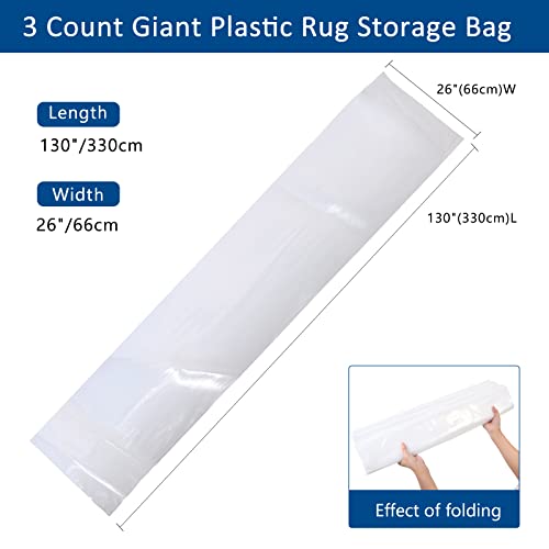 Belinlen 3 Count Giant Plastic Rug Storage Bag 26"W x 130"L Carpet Storage Bags Fits Rug up to 9'x12' Perfect for Indoor Outdoor Carpet Storage, Moving and Shipping - Image 2