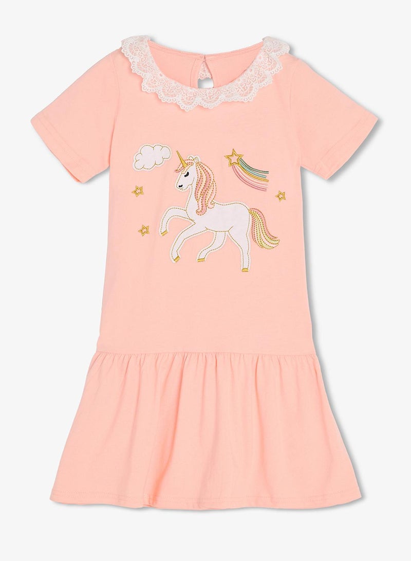 Pinata Unicorn Print Lace Collar Dress - Image 2