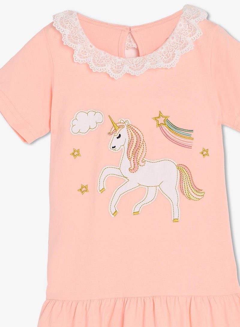 Pinata Unicorn Print Lace Collar Dress - Image 4
